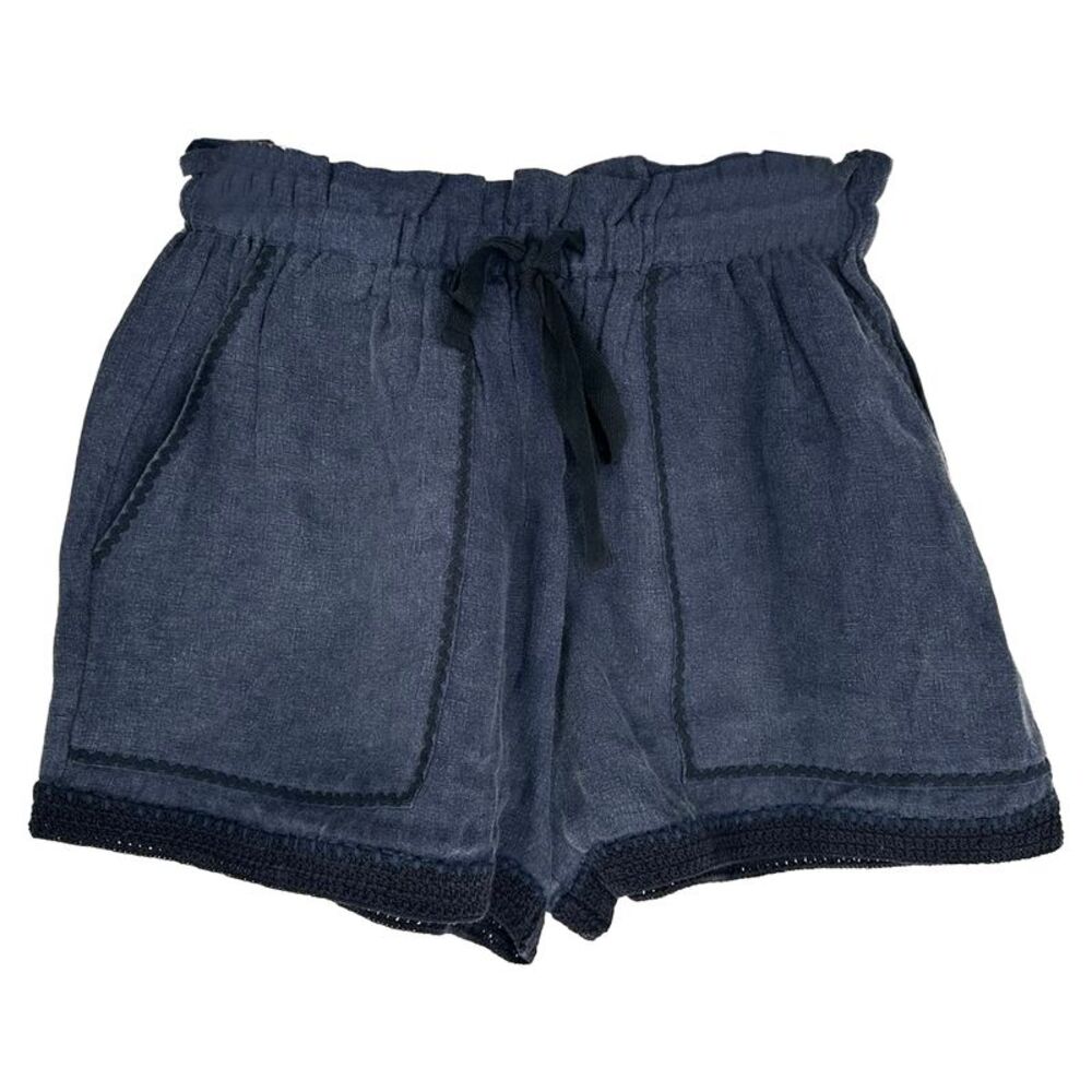 Ulla Johnson Drawstring Shorts in Navy Blue Linen